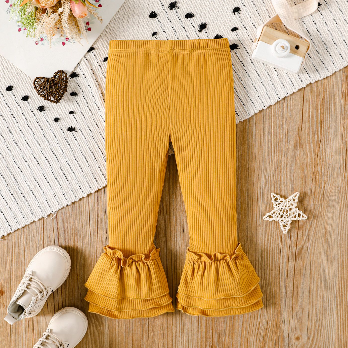 

Toddler Girl Solid Color Ribbed Layered Flared Leggings