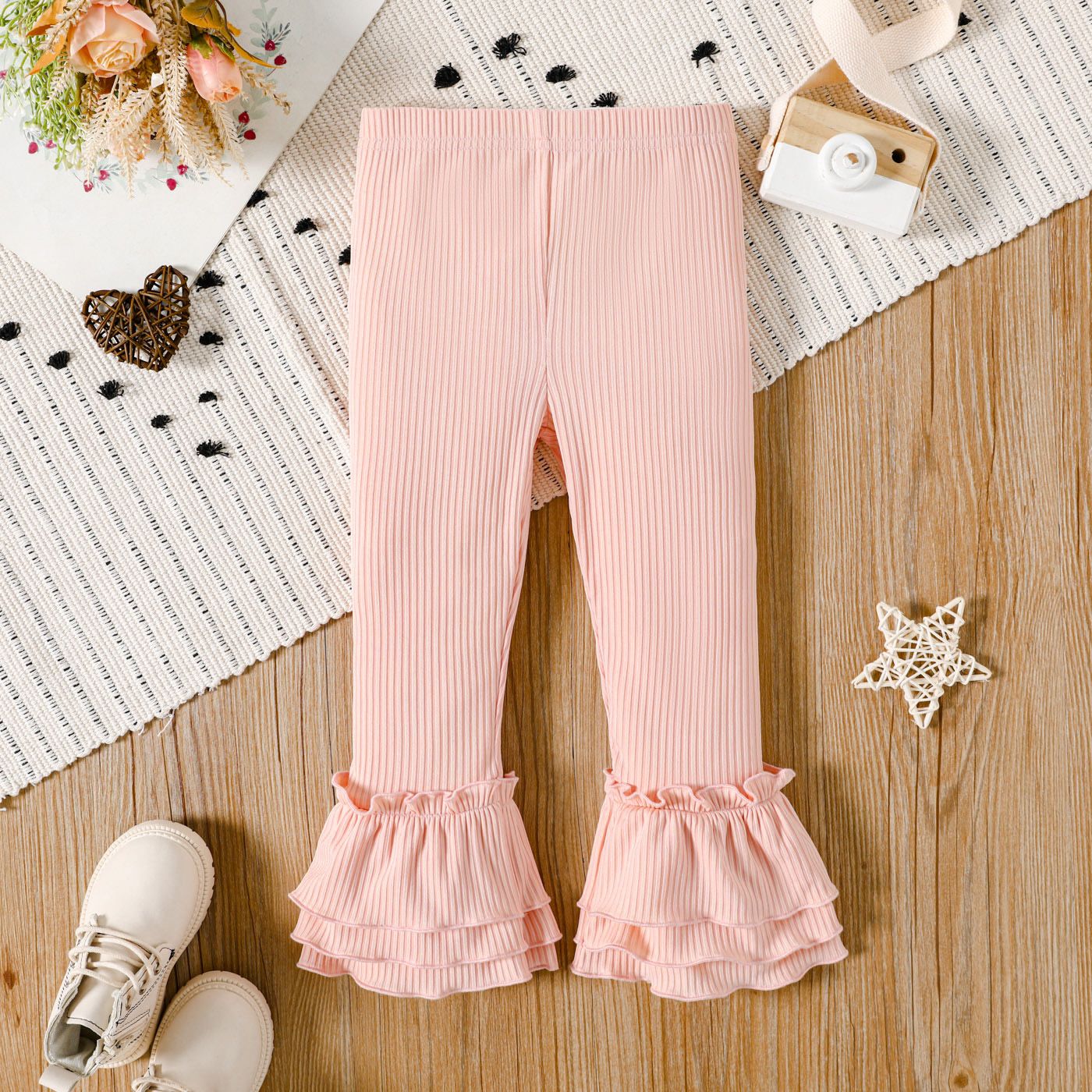 

Toddler Girl Solid Color Ribbed Layered Flared Leggings