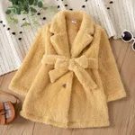 Toddler Girl Solid Color Lapel Collar Fleece Coat lighttan