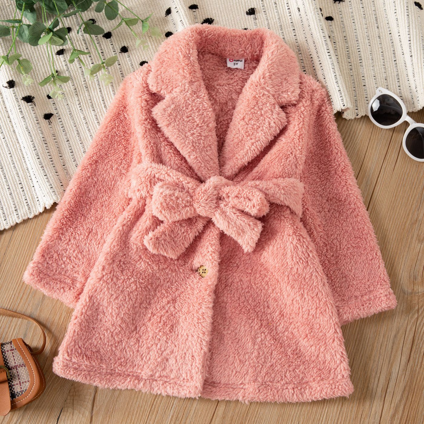 Toddler Girl Solid Color Lapel Collar Fleece Coat