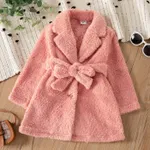 Toddler Girl Solid Color Lapel Collar Fleece Coat Pink