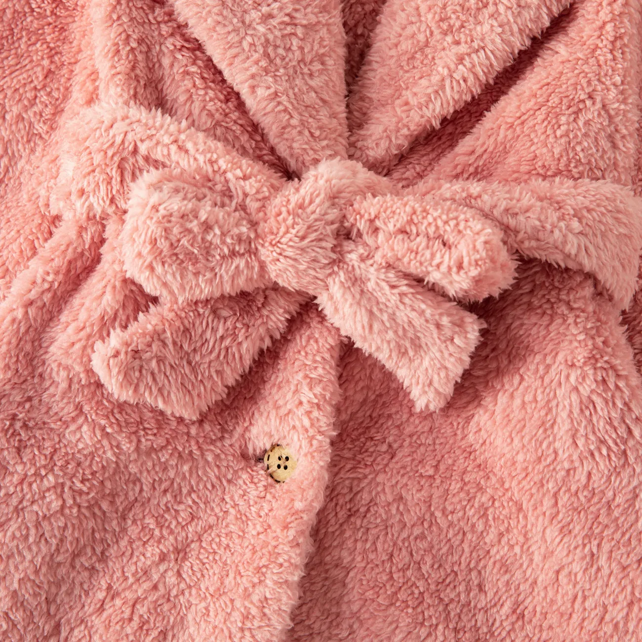 Toddler Girl Solid Color Lapel Collar Fleece Coat Pink big image 1