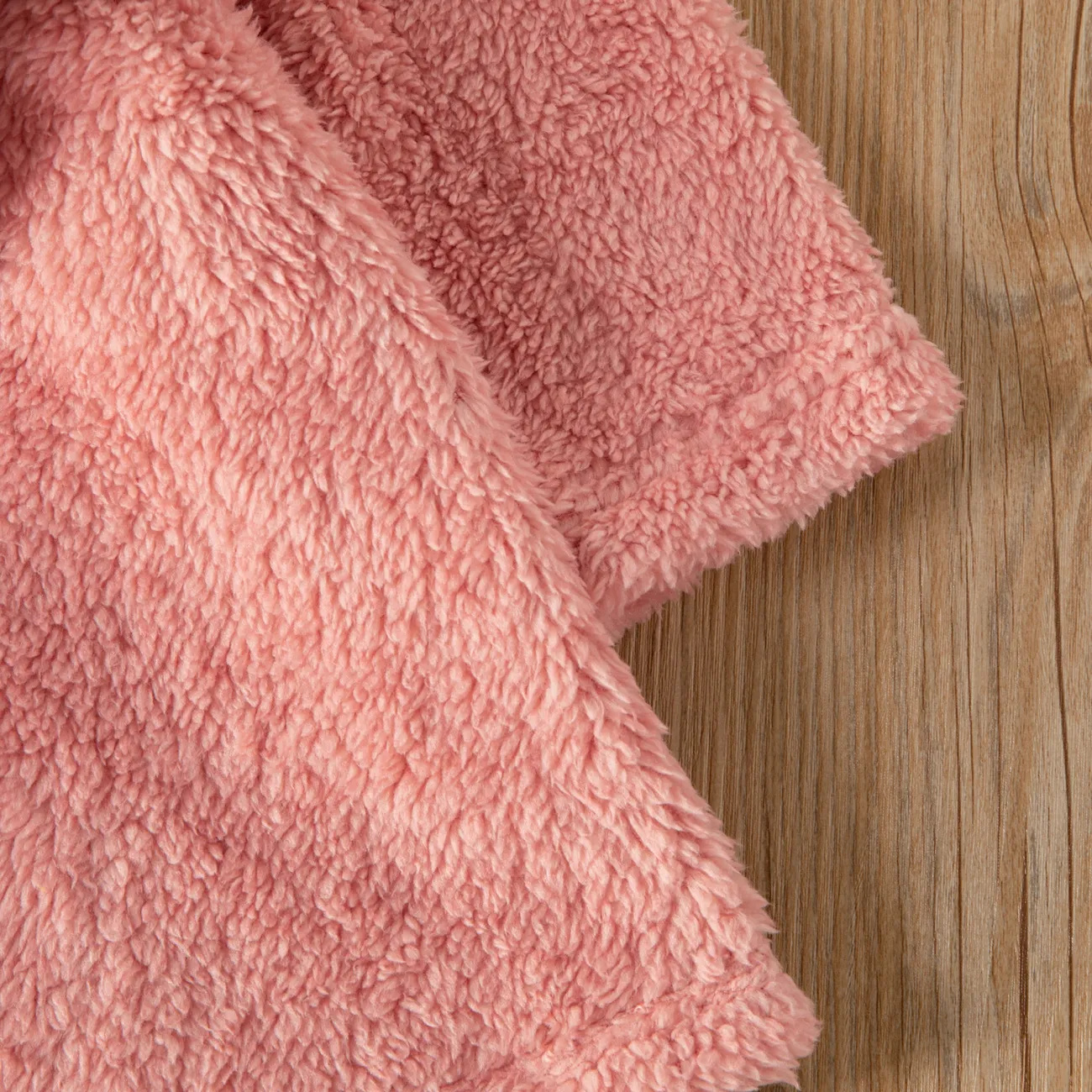 Toddler Girl Solid Color Lapel Collar Fleece Coat Pink big image 1