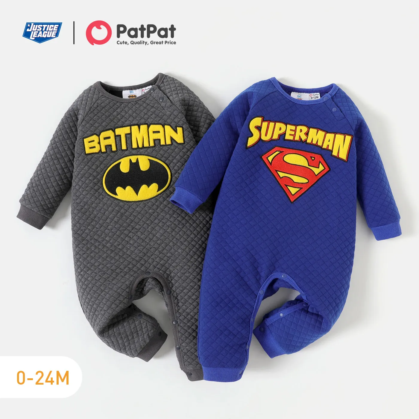 Justice League Baby Boy Thickened Quilted Long-sleeve Graphic Jumpsuit