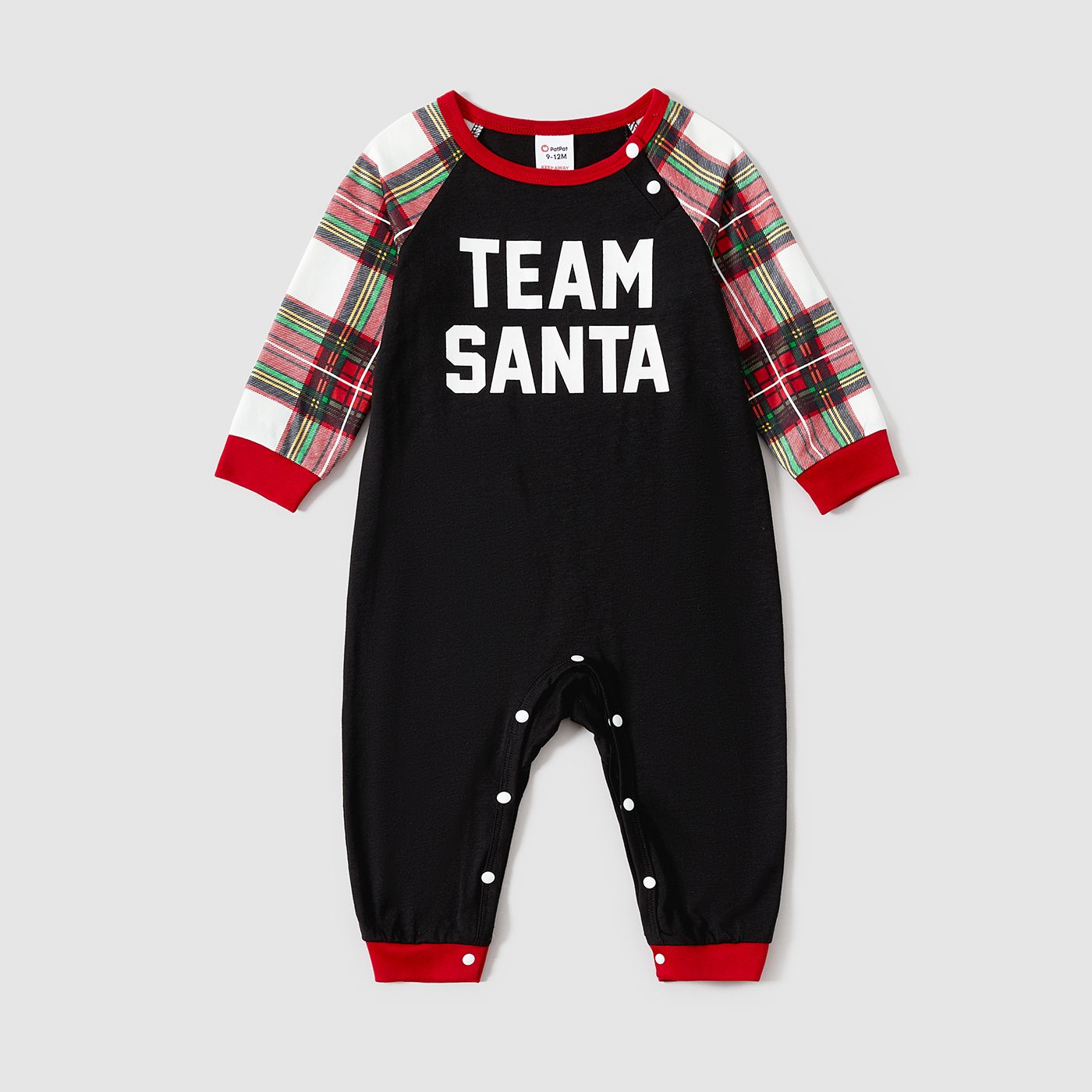 Christmas Family Matching Letter Print Black Long-sleeve Plaid Pajamas Sets (Flame Resistant)