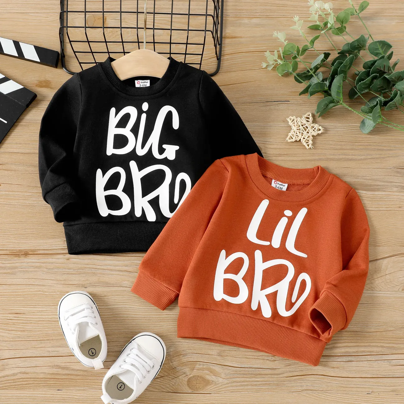 Baby Boy Letter Print Long-sleeve Sweatshirt Brown big image 1