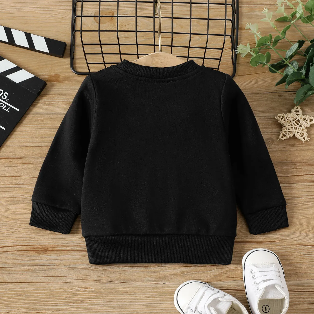 Baby Boy Letter Print Long-sleeve Sweatshirt Black big image 1
