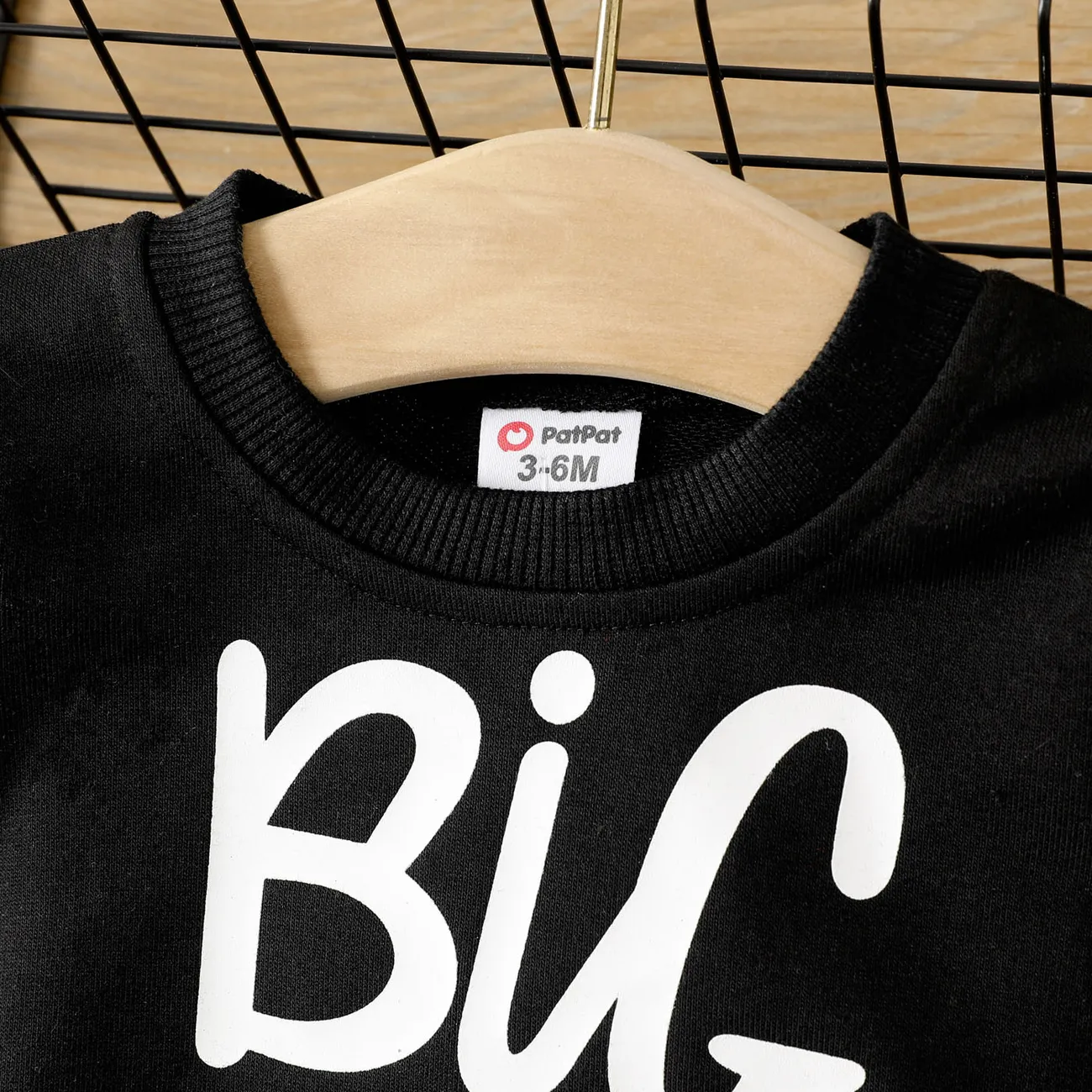 Baby Boy Letter Print Long-sleeve Sweatshirt Black big image 1