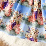 Toddler Girl Floral Print Splice Ruffled Bowknot Design Long-sleeve Dress Purple image 5