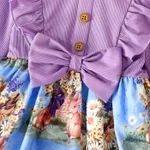 Toddler Girl Floral Print Splice Ruffled Bowknot Design Long-sleeve Dress Purple image 4