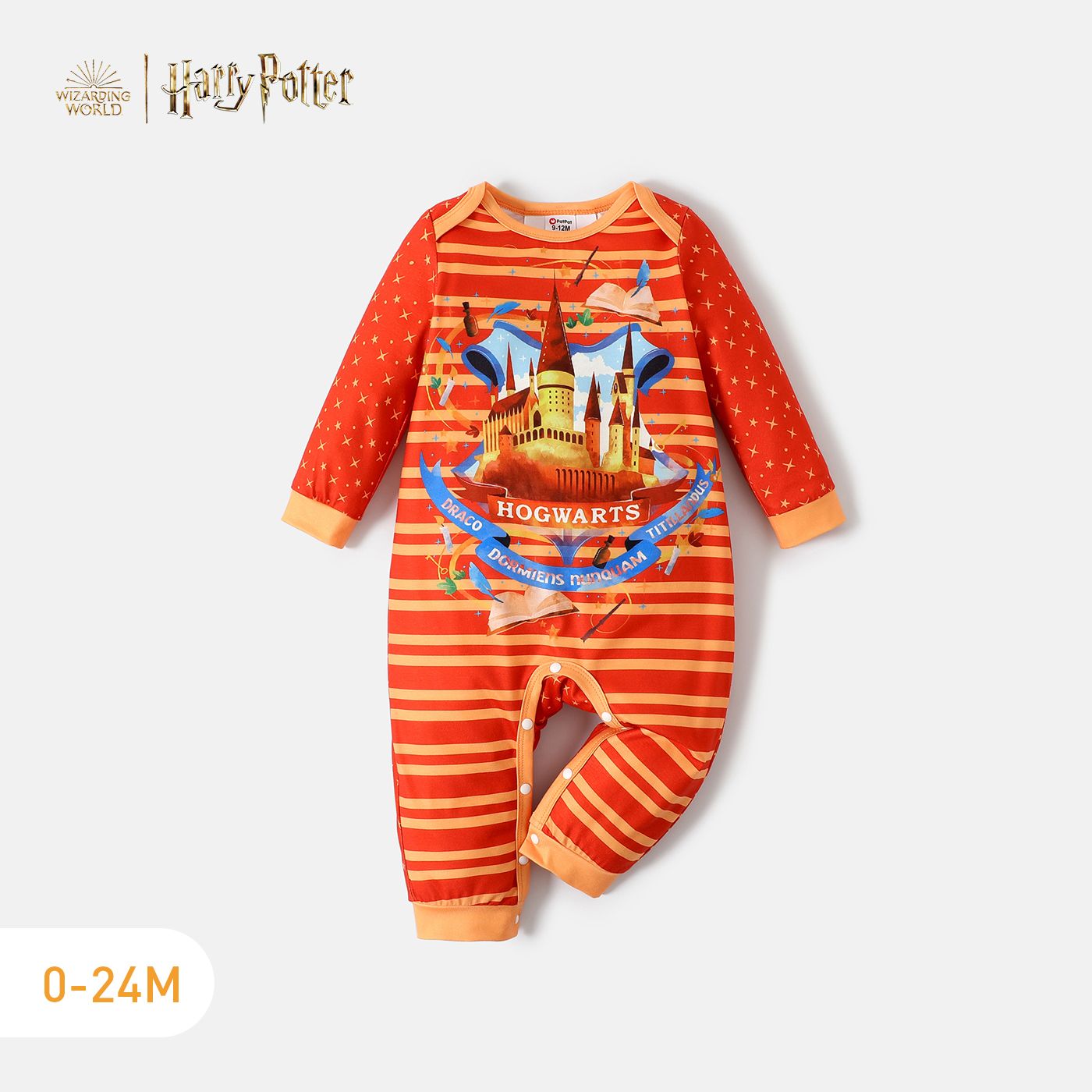 Harry Potter Baby Boy/Girl Stars Print Long-sleeve Spliced Graphic Striped Jumpsuit