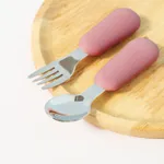 Stainless Steel Spoon Fork Set Silicone Handle Toddler Feeding Dinnerware Utensils Set  image 4