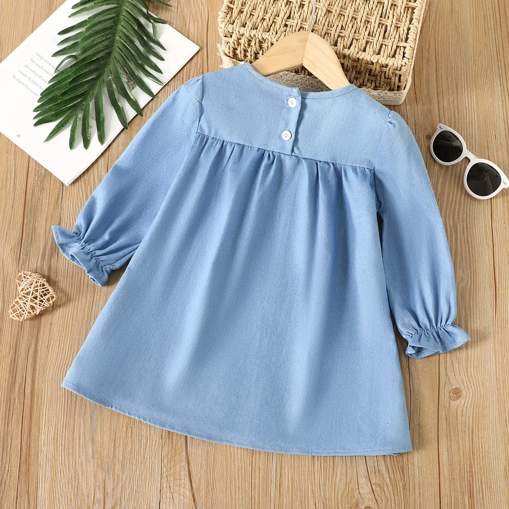 Toddler Girl Sweet Floral Embroidered Denim Long-sleeve Dress big image 2