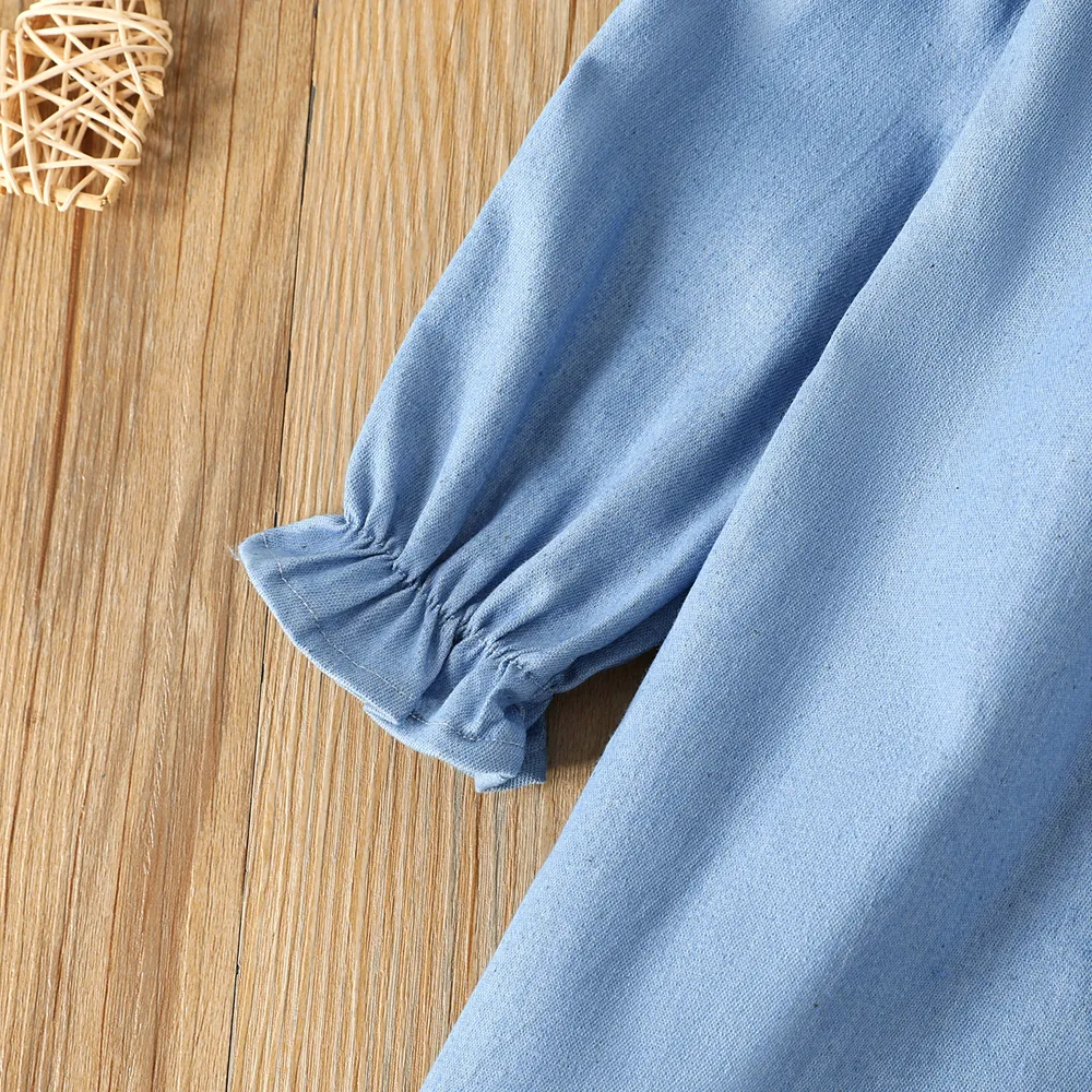 Toddler Girl Sweet Floral Embroidered Denim Long-sleeve Dress big image 5
