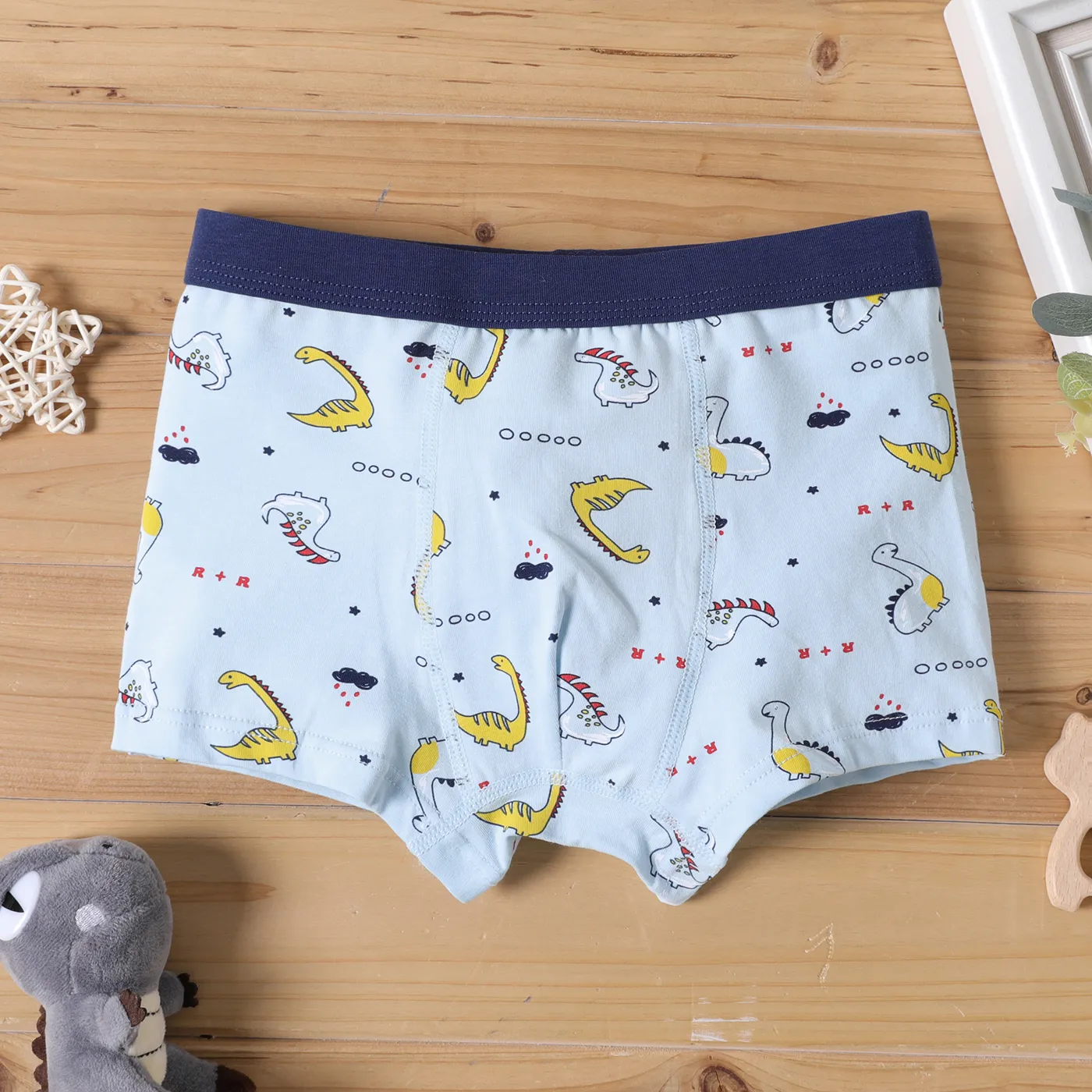 4-Pack Kid Boy Dinosaur Print/Stripe Boxer Briefs Underwear Multi-color image 6