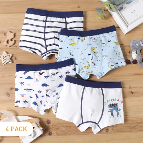 4-Pack Kid Boy Dinosaur Print/Stripe Boxer Briefs Underwear