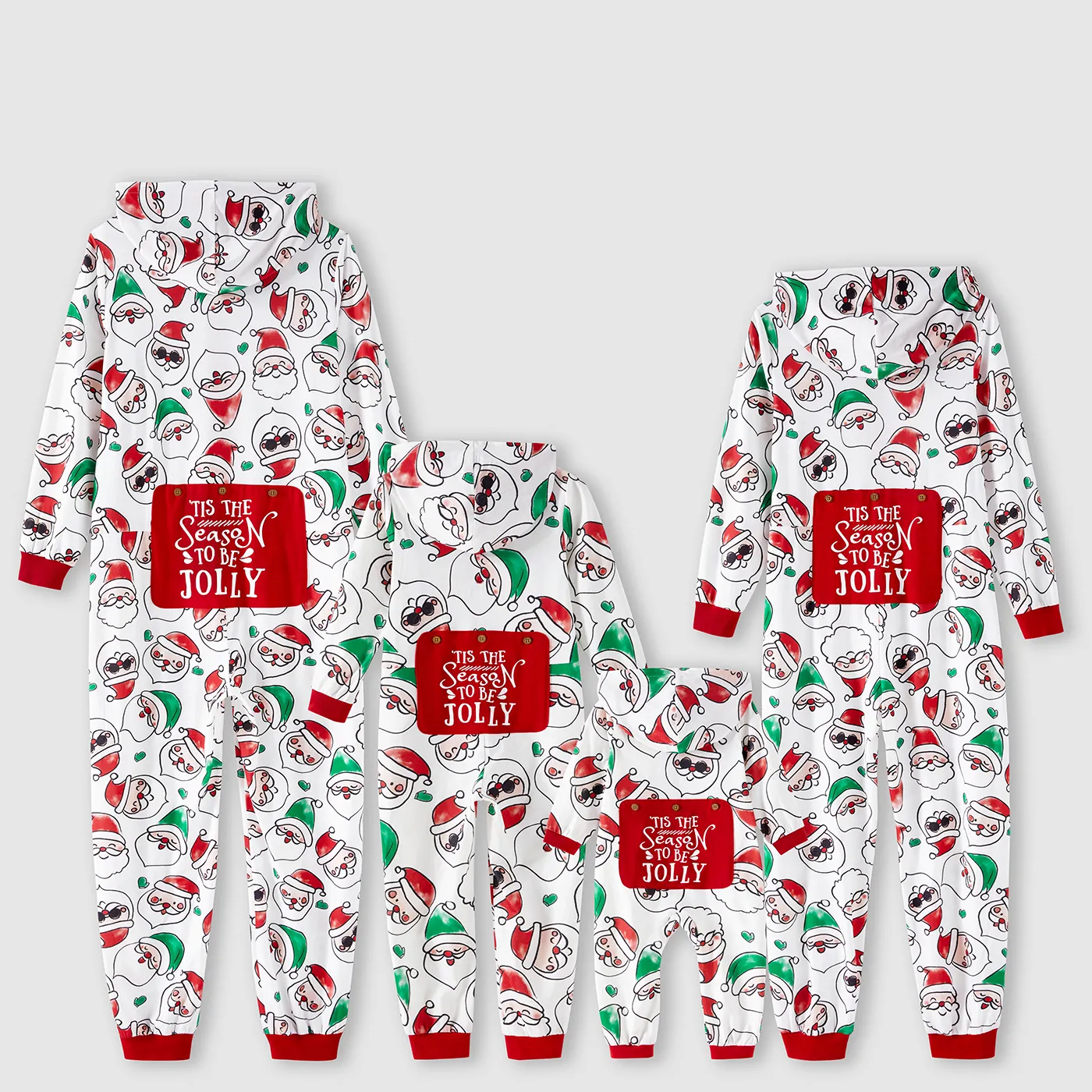 Christmas Family Matching Allover Santa Claus Print Long-sleeve Hooded Zipper Onesies Pajamas (Flame Resistant)  image 4