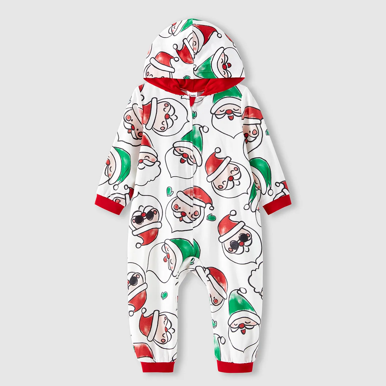 Christmas Family Matching Allover Santa Claus Print Long-sleeve Hooded Zipper Onesies Pajamas (Flame Resistant)  big image 1