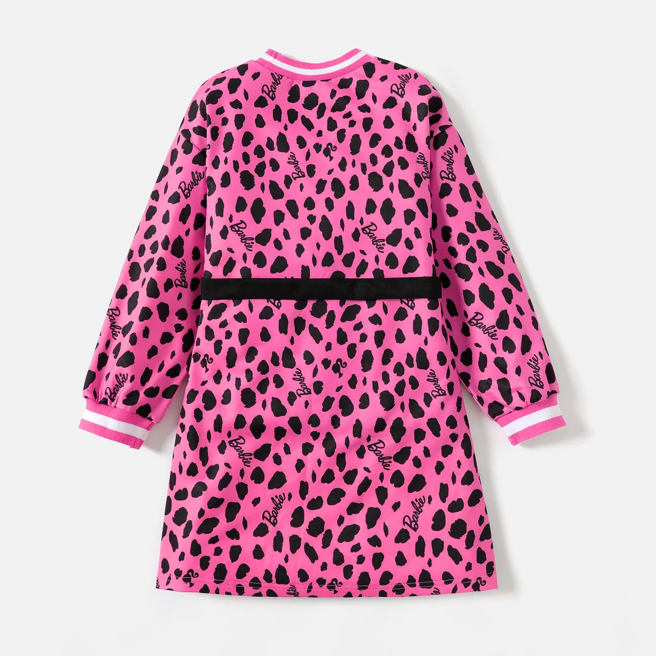 Barbie Kid Girl Leopard Print/Colorblock Waist Bag Design Sweatshirt Dress Pink big image 1