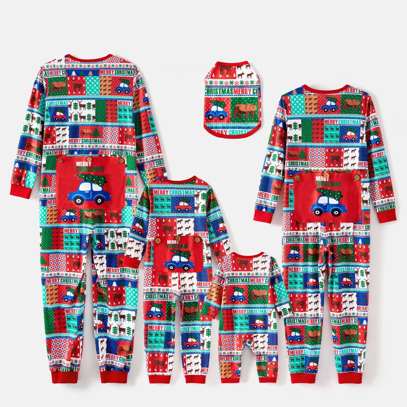 

Christmas Family Matching Allover Print Long-sleeve Zipper Onesies Pajamas (Flame Resistant)