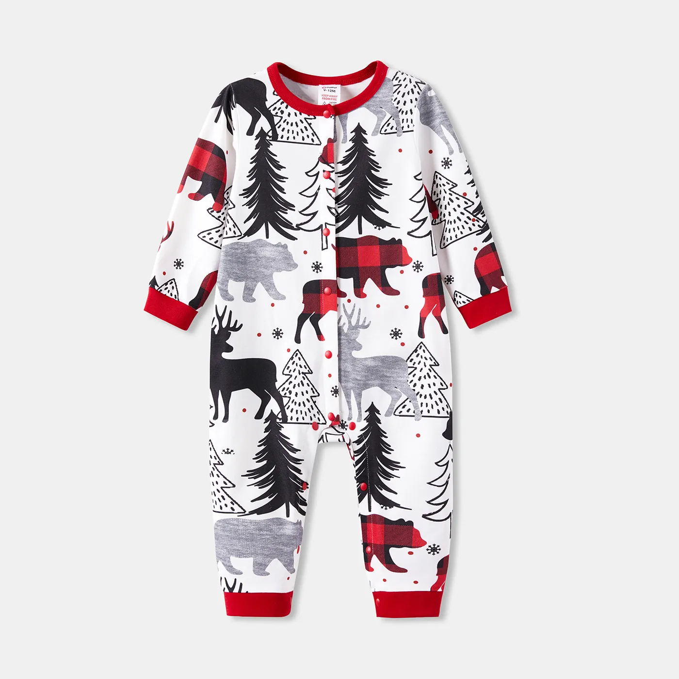 Christmas Family Matching Allover Print Long-sleeve Zipper Onesies Pajamas (Flame Resistant) REDWHITE big image 1