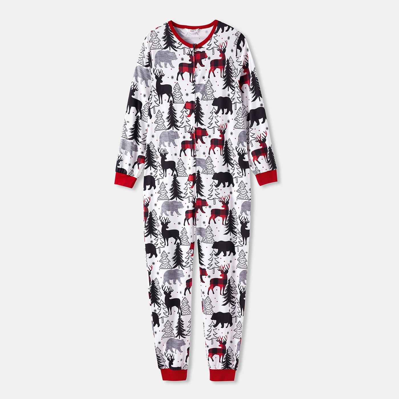 Christmas Family Matching Allover Print Long-sleeve Zipper Onesies Pajamas (Flame Resistant)