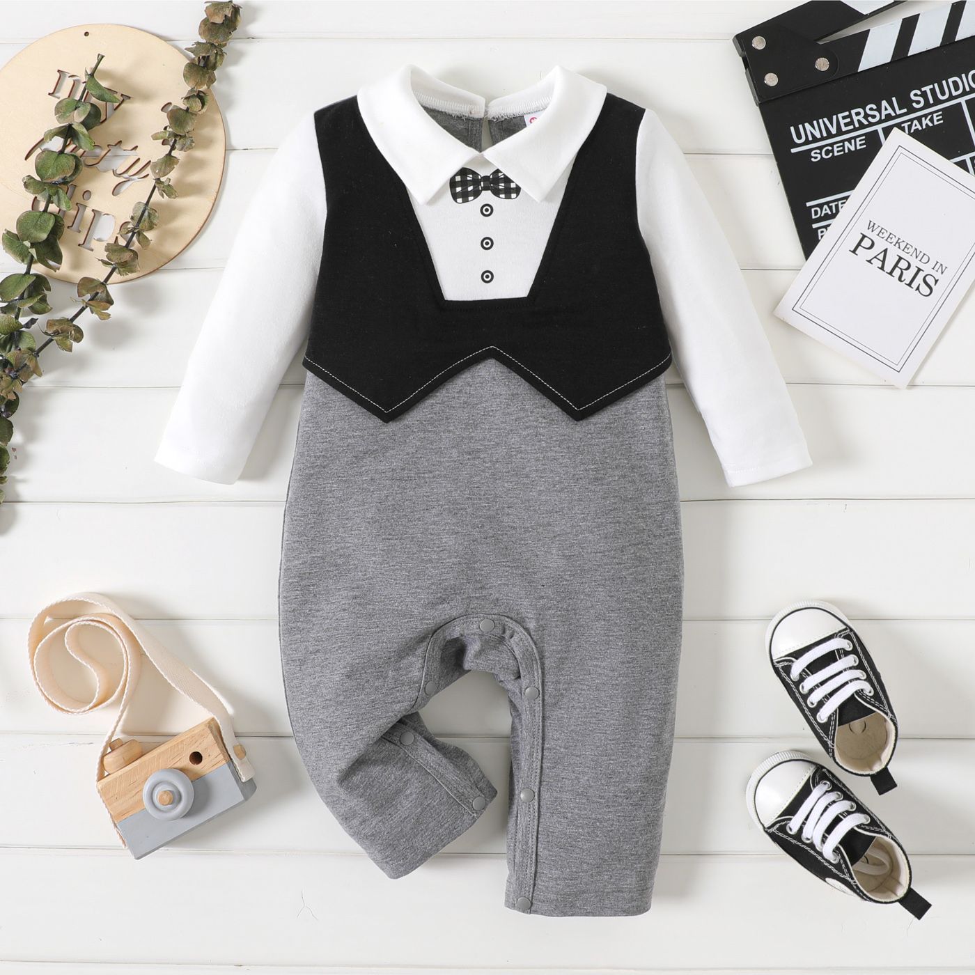 

Baby Boy Colorblock Long-sleeve Faux-two Jumpsuit