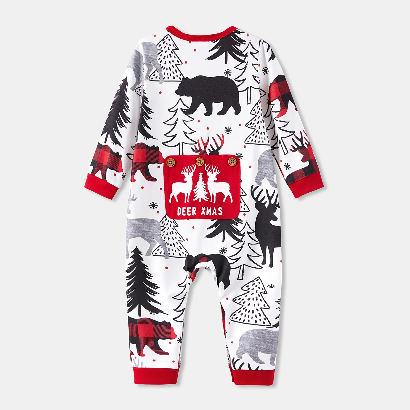 Christmas Family Matching Allover Print Long-sleeve Zipper Onesies Pajamas (Flame Resistant) REDWHITE image 6
