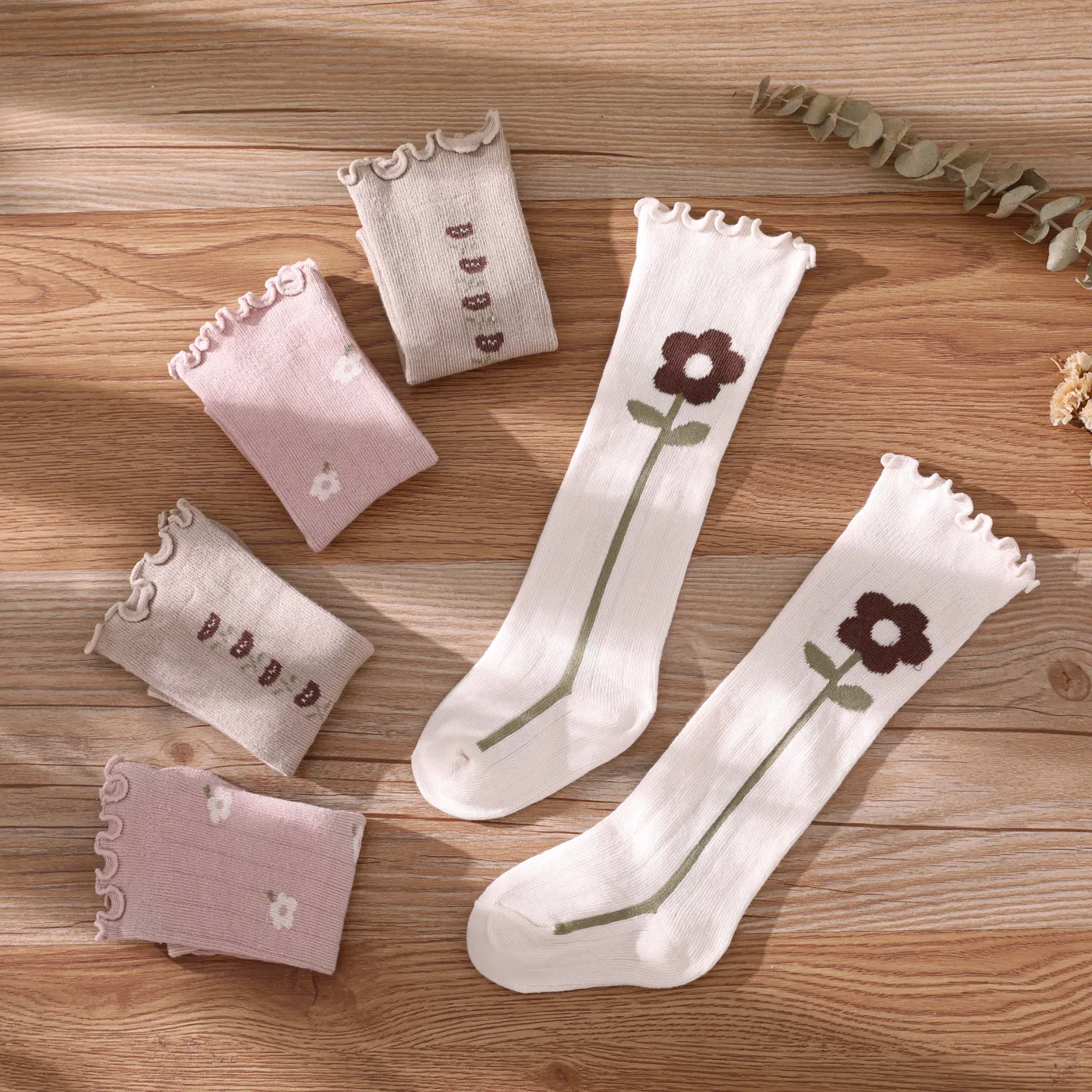3-pairs Baby Floral Jacquard Long Stockings Set