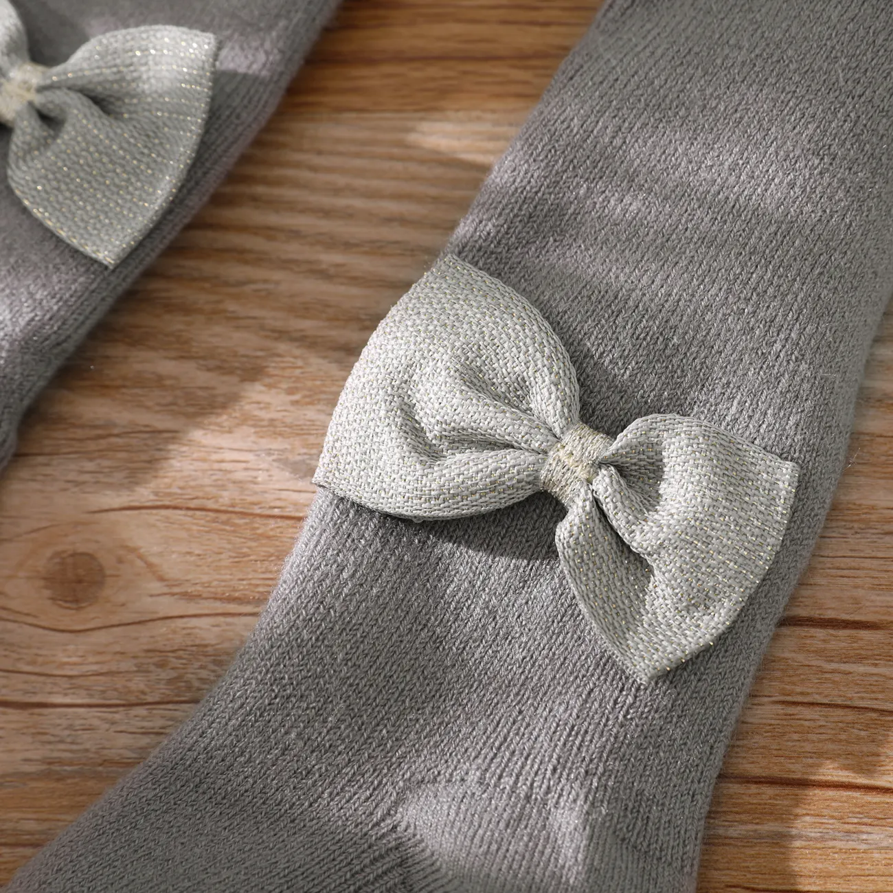 Baby / Toddler Solid Bow Decor Fleece Lined Pantyhose Tights Grey big image 1