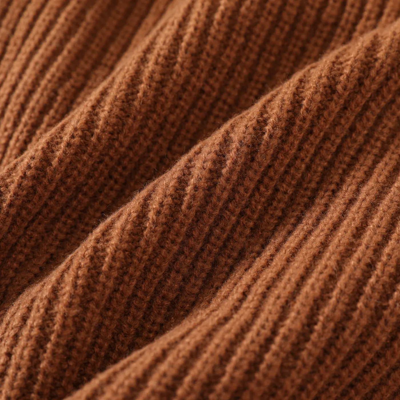 Kid Girl Solid Color Turtleneck Belted Longline Thick Knit Sweater Brown image 6