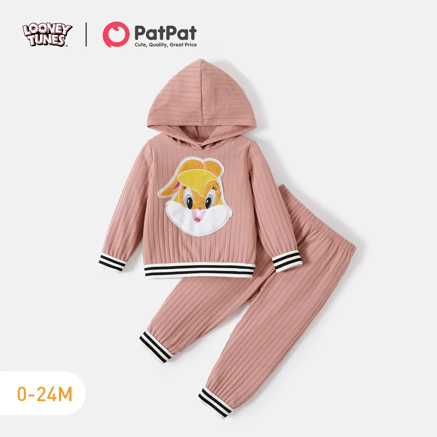 Looney Tunes 2pcs Baby Boy/Girl Animal Graphic Long-sleeve Ribbed Hoodie and Sweatpants Set
