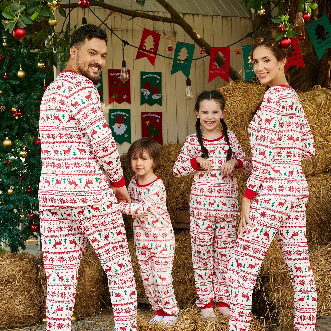 Navidad Looks familiares Manga larga Conjuntos combinados para familia Pijamas (Flame Resistant) Rojo / Blanco big image 1