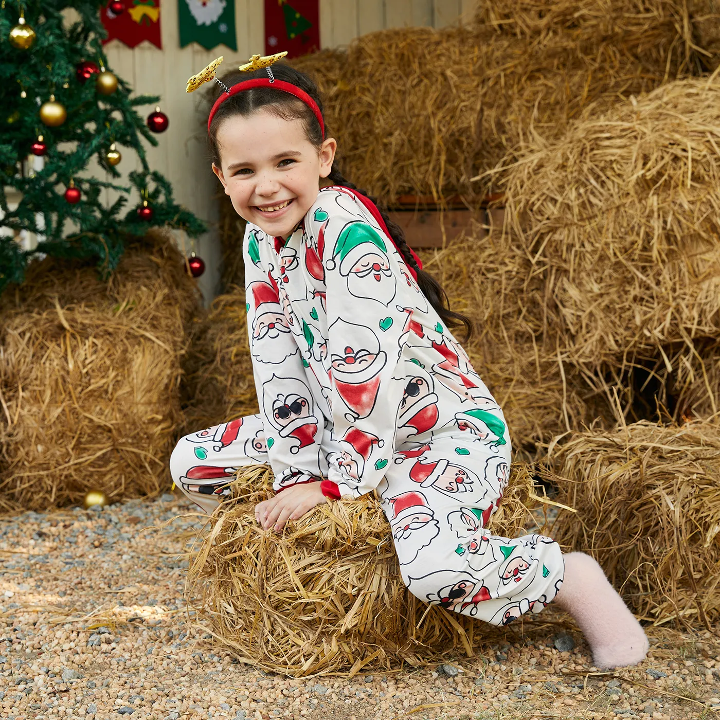 Christmas Family Matching Allover Santa Claus Print Long-sleeve Hooded Zipper Onesies Pajamas (Flame Resistant)  image 6