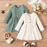Baby Girl Button Front Solid Rib Knit Long-sleeve Dress  image 2