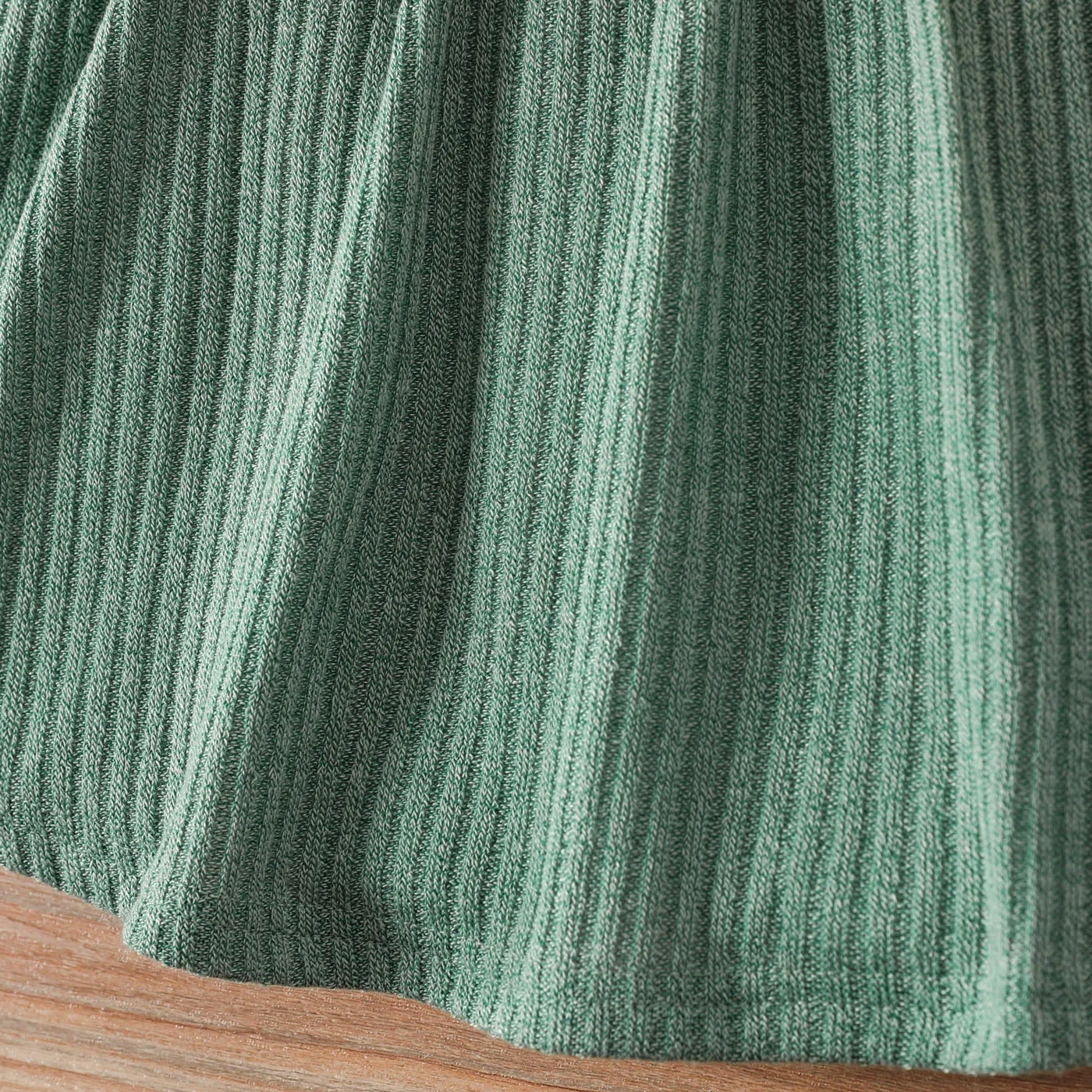 Baby Girl Button Front Solid Rib Knit Long-sleeve Dress Light Green image 6