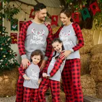 Merry Christmas Antler Letter Print Plaid Design Family Matching Pajamas Sets (Flame Resistant) Grey image 3