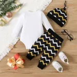 New Year 3pcs Baby Boy 95% Cotton Long-sleeve Bow Tie Decor Graphic Romper and Chevron Striped Pants with Hat Set  image 2