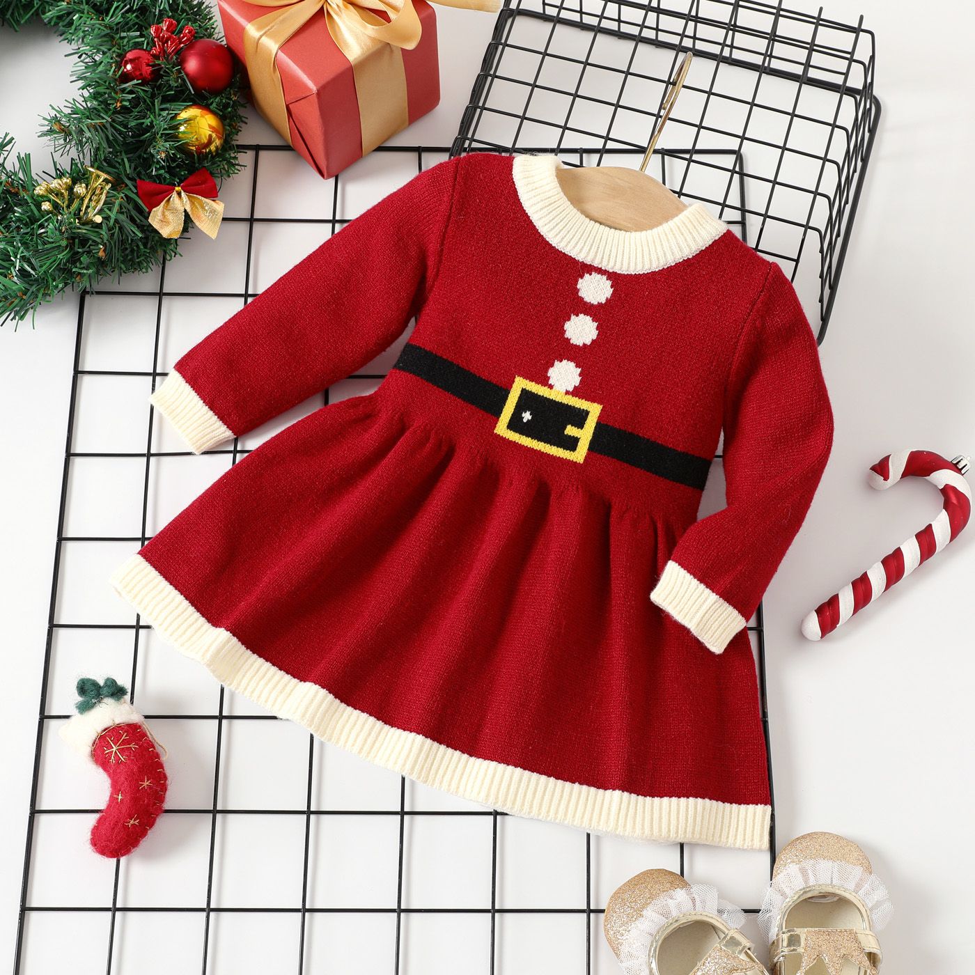 

Christmas Baby Girl Red Knitted Sweater Dress