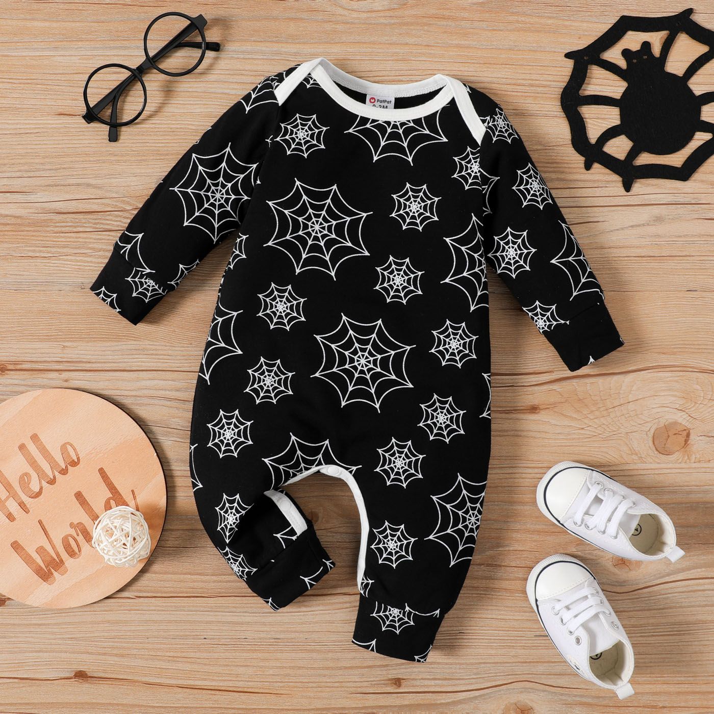 

Baby Boy 95% Cotton Long-sleeve Allover Spider Web Print Jumpsuit