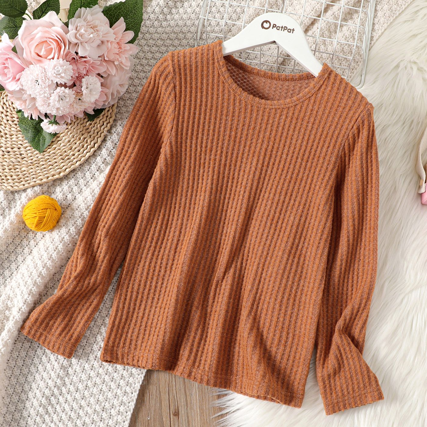 

Kid Girl Basic Solid Color Textured Knit Tee