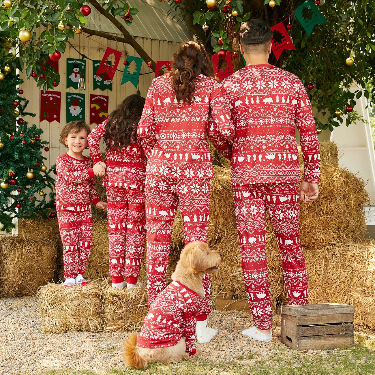 Traditional Christmas Print Family Matching Pajamas Sets (Flame resistant) Red big image 1