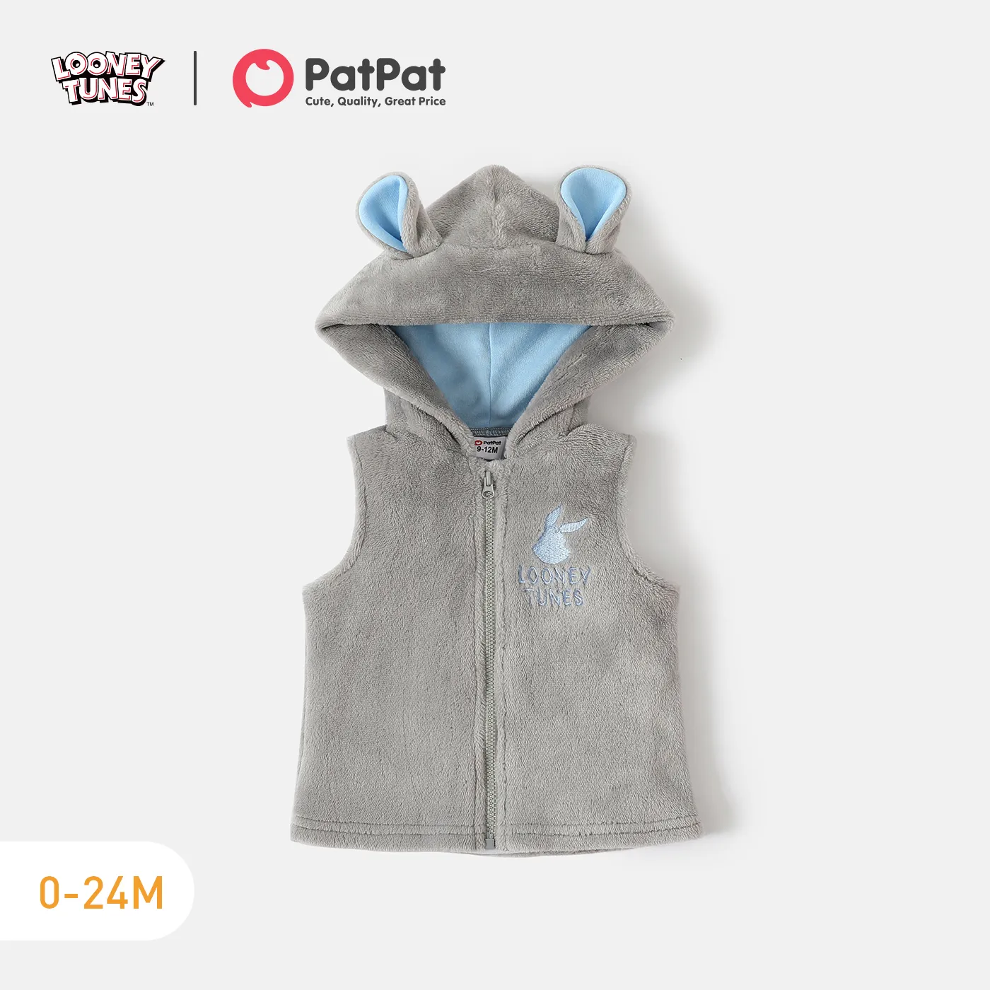 Looney Tunes Baby Boy/Girl Animal Embroidered Long-sleeve Sweatshirt/ Sweatpants/ Vest Light Grey