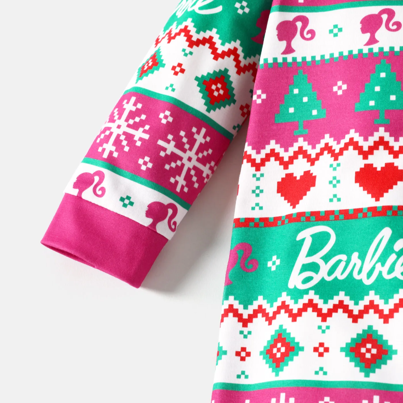 Barbie Christmas Mommy and Me Hot Pink Long-sleeve Graphic Print Pajamas Sets (Flame Resistant) Hot Pink image 4