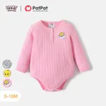 Looney Tunes Baby Girl 100% Cotton Rib Knit Long-sleeve Animal Embroidered Romper Pink