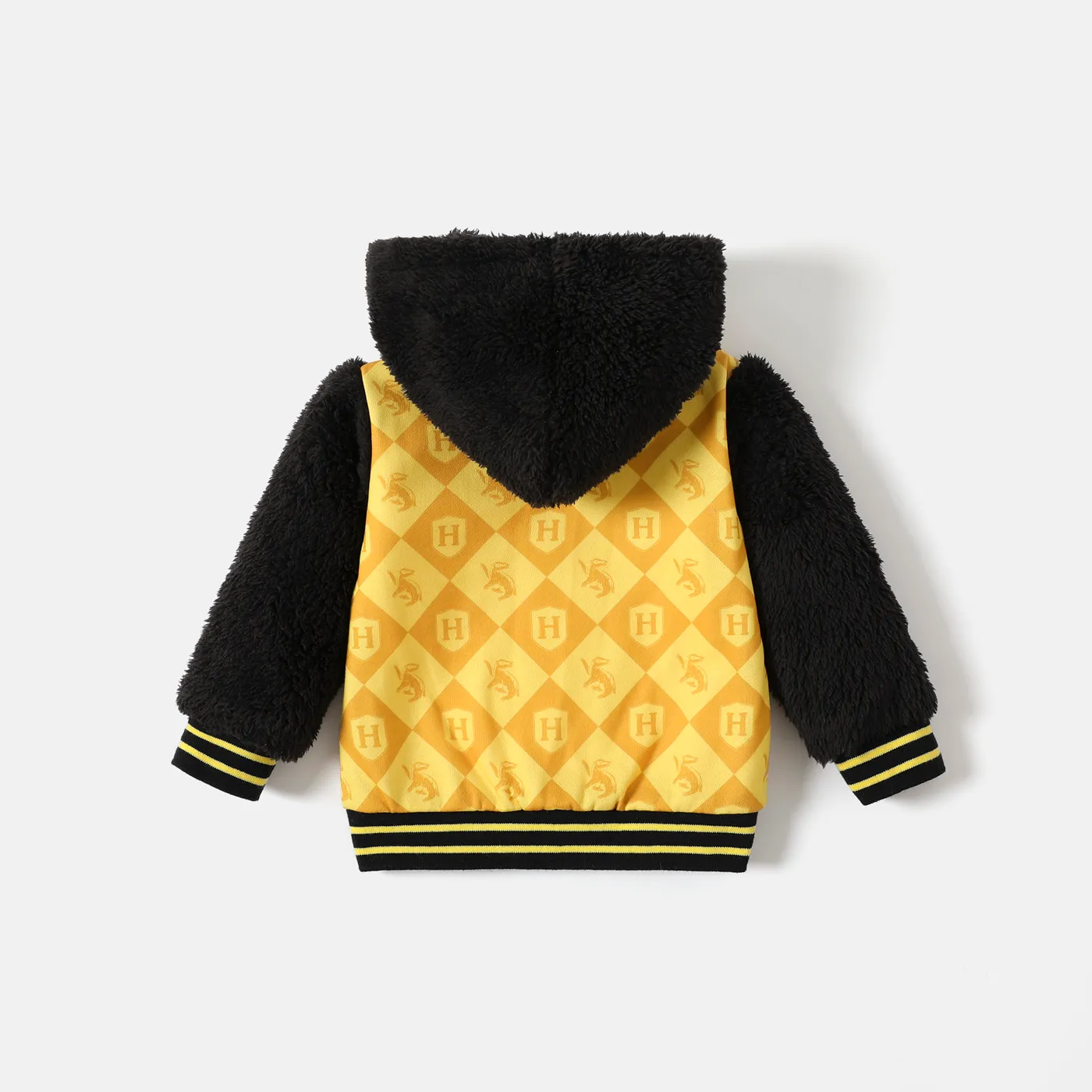 Harry Potter Baby Boy/Girl Fuzzy Hooded Long-sleeve Badge Decor Graphic Zipper Jacket Yellow image 2