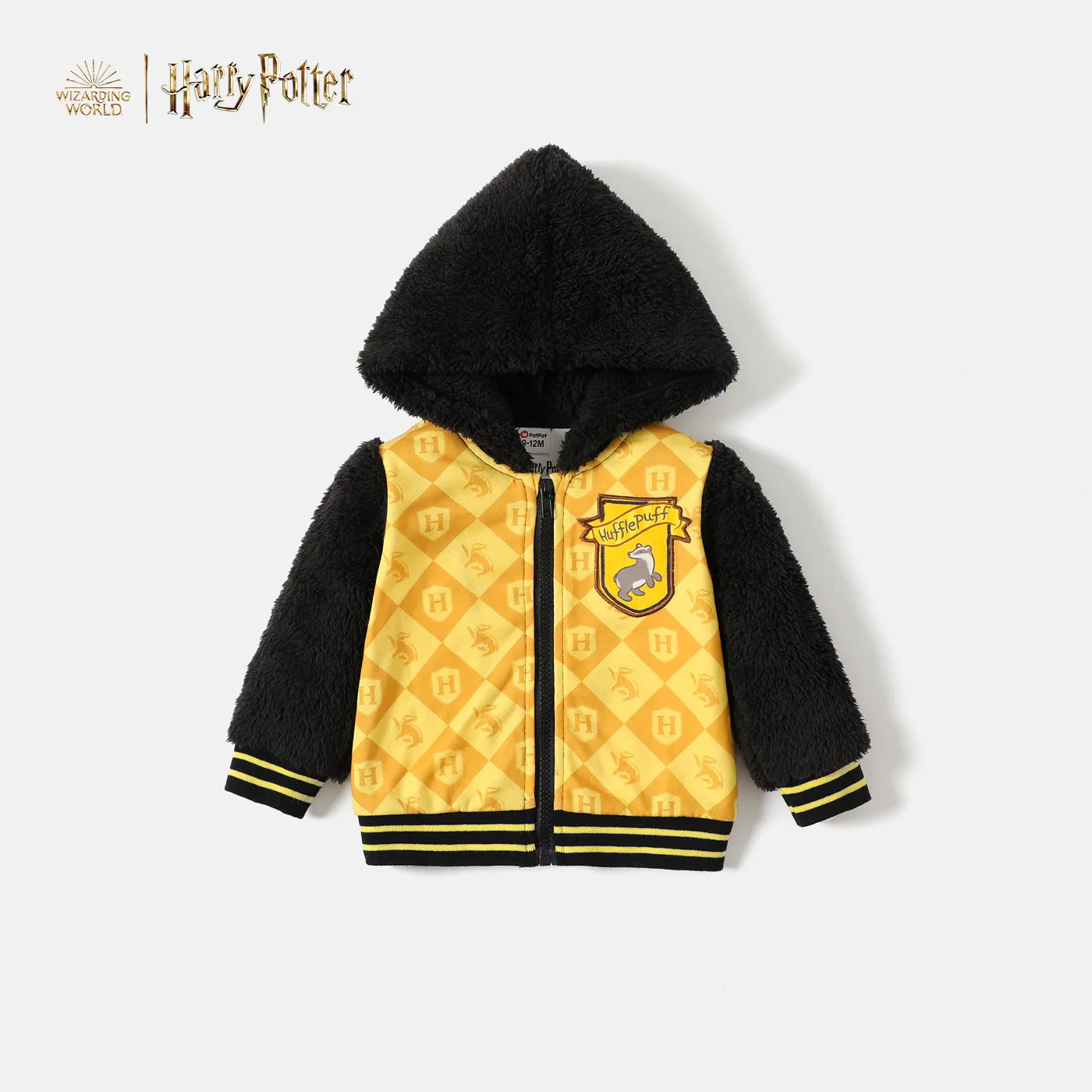 Harry Potter Baby Boy/Girl Fuzzy Hooded Long-sleeve Badge Decor Graphic Zipper Jacket Yellow big image 1