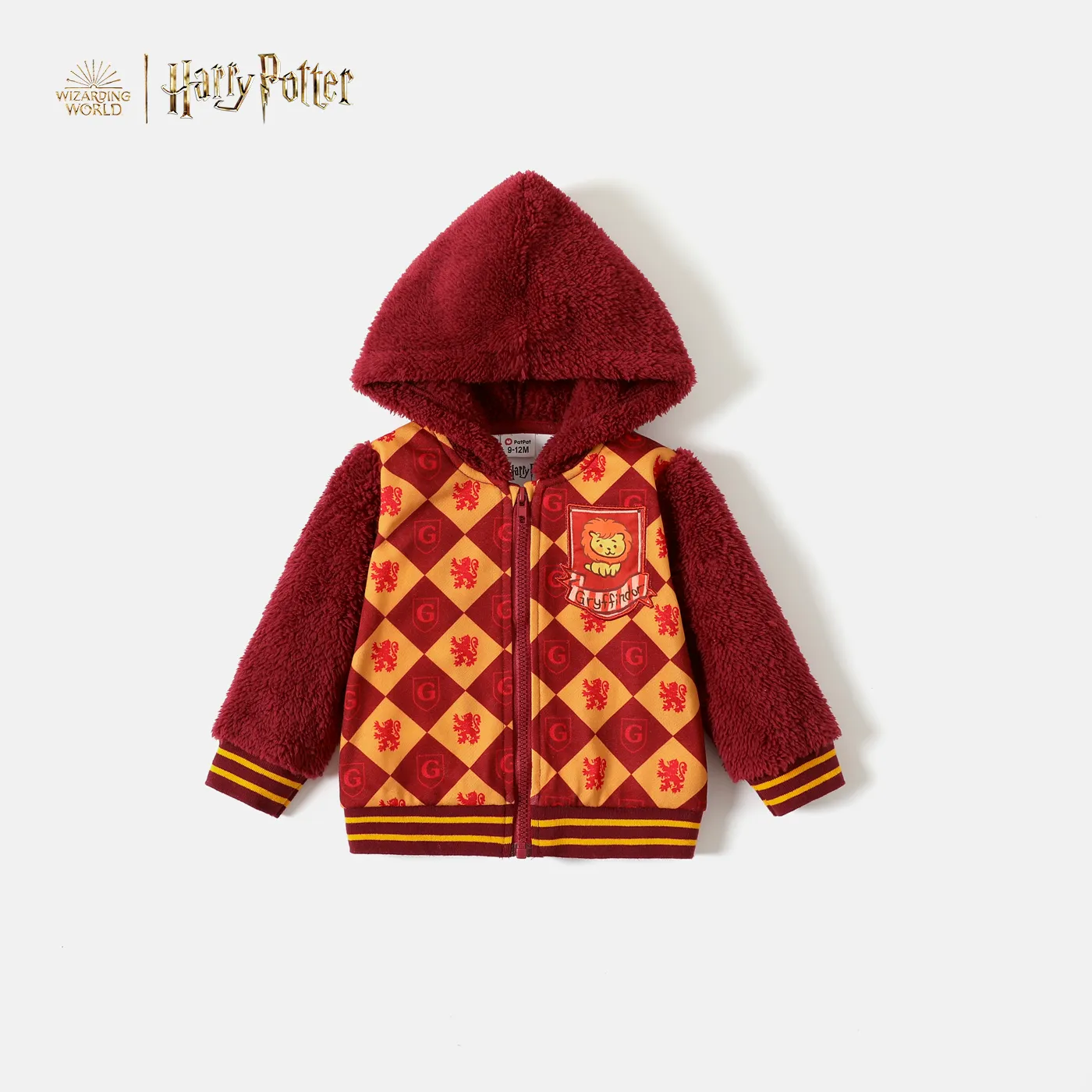 Harry Potter Baby Boy/Girl Fuzzy Hooded Long-sleeve Badge Decor Graphic Zipper Jacket Red