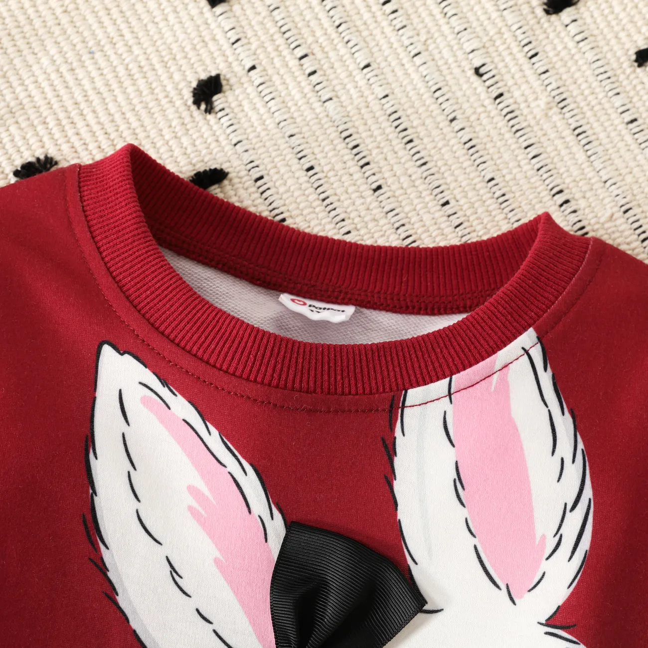 Toddler Girl Cute Rabbit Print Polka dots Pullover Sweatshirt Burgundy big image 1