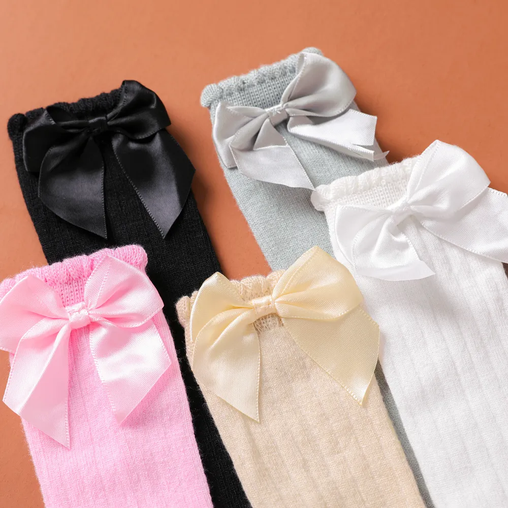 5-pairs Baby Bow Decor Ribbed Long Stockings Set  big image 5